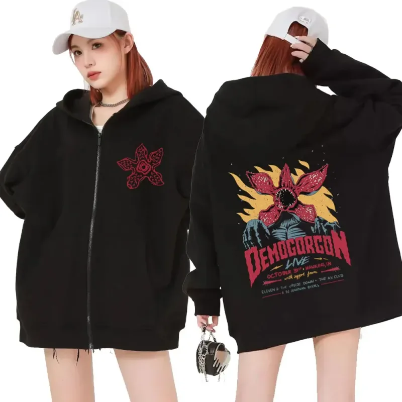 Eddie Munson Demogorgon bluza z kapturem na zamek mężczyźni kobiety kanibal kwiat nadruk z potworem sweter bluza z kapturem Harajuku Streetwear