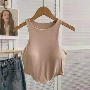 2025 U Push Up Sport BH Mode Dam Linne Enfärgad Ärmlös väst Bekväm kort topp Andas Casual Crop Tops