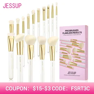 Jessup Meikkisiveltimet Setti 15 kpl White Makeup Brush Foundation Contour Contour Concealer Premium synteettinen luomiväri, kosmeettiset työkalut T518