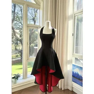 França elegante preto retalhos vestido de alça longa sem mangas estilo festa feminino suave y2k vintage bodycon primavera verão 2026