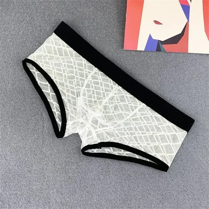 Seluar Dalam Lelaki Lutsinar Petinju Lutsinar Bulge Poket Melihat Melalui Kotak-kotak Mesh Seluar Dalam Seksi Pinggang Rendah Seluar Dalam Saiz Besar