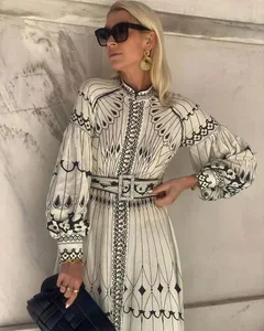 Retro Elegante Stehkragen Langes Kleid F
