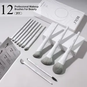 12-Piece Vegan Makeup Brush Set for Powder Foundation Concealer Eyebrows Eyeshadow Contour Eyeliner Blender Eye Brushes