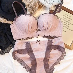Seluar Dalam Nipis Renda Warna Kontras Manis Untuk Wanita Intimate Satu Keping Set Bra Kecil Dan Seluar Dalam Lancar Pakaian Dalam Kapas