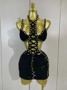 Seksowna czarna Halter Neck perspektywa Hollow Mini sukienki 2026 kobiet lato Backless impreza w klubie nocnym wieczorowa sukienka klubowa