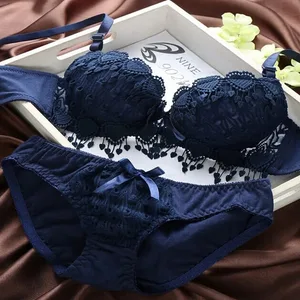 Conjunt de sostenidors push-up de roba interior de roba interior de dona Conjunt de roba interior d'encaix floral atractiu per a dona còmoda copa fina vestit de sostenidor