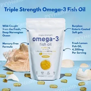 Tambahan Tiga Kekuatan Omega 3 Minyak Ikan 4200mg Perisa Lemon Burpless EPA 1200mg DHA 900mg 240 Softgels