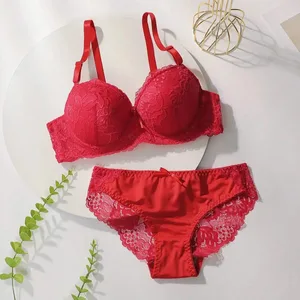 Rood Kant Sexy Lingerie Set Voor Vrouwen Verzamelen Push Up Ondergoed Voor Vrouwen Bloem Ondergoed Set A2155