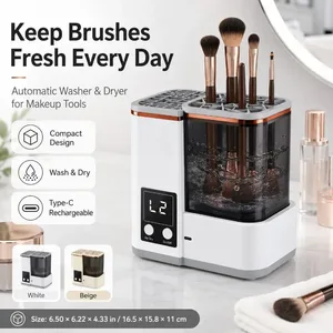 Bærbar makeup børste rengøringsmaskine automatisk vaskemaskine tørretumbler 2 vasketilstande 2 lufttørre tilstande til skønhedsbørster Hjemrejsebrug