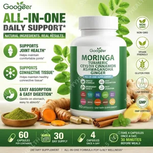 Googeer Moringa Turmeric Capsules ออลอินวันเพื่อสุขภาพร่วมกับ Ashwagandha Ginger และ Ceylon Cinnamon 60 แคปซูล