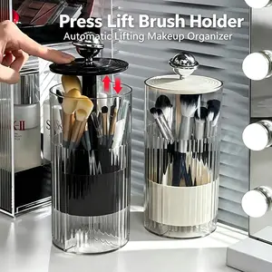Automatisk løftende makeupbørsteholder Støvtæt kosmetisk arrangør Luksus Desktop Opbevaringsbeholder Makeup Børster Penneholder
