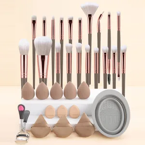 33Pcs Makeup Tool Kit 20 Makeup Brushes With Powder Puff Cleaning Bowl Eyelash Curler Full Face Eye Makeup Set