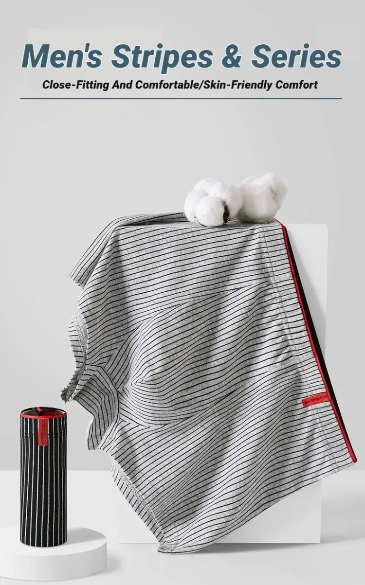 Boxer da uomo intimo morbido, traspirante e confortevole slip a righe personalità alla moda casual boxer larghi mutandine alla moda