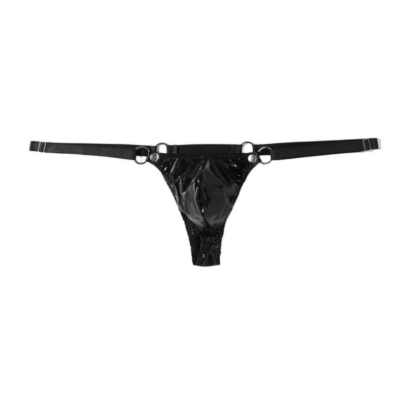 1pc Lelaki Kulit Paten G-String Seksi Thong V-belakang Cincin Rendah Naik T-belakang Bulge Pouch Pakaian Dalam Pakaian Dalam Gay Sissy Hot Clubwear