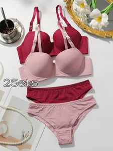 2 Gói Nữ Nội Y Dây Có Đệm Bộ Áo Thun Push Up Chắc Chắn Áo Lót Với ​​Quần Lót Phù Hợp Gợi Cảm & Thoải Mái Hàng Ngày Quần Lót
