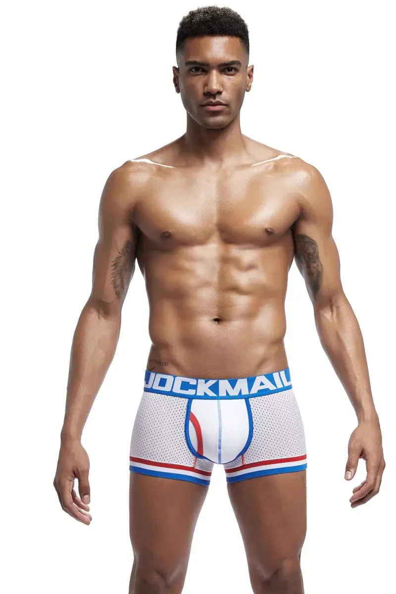 Jockmail Men Boxer ชุดชั้นในตาข่าย Breathable นุ่มสบายสบายกีฬากางเกงขาสั้นผู้ใหญ่กางเกงชายเสื้อผ้าชุดชั้นใน