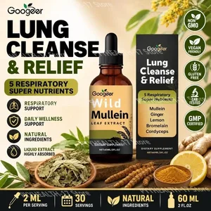 Googeer Wild Mullein Leaf Extract Cecair Sokongan Pernafasan Halia Ekstrak Kulit Limau Ekstrak Bromelain dan Cordyceps 60 ML