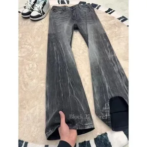 Calças de brim dos homens harajuku alta rua streetwear relâmpago corte denim calças micro queimado curvado ajuste cintura alta magro em linha reta primavera novo