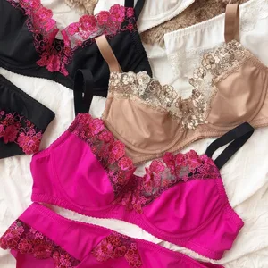 Franse Kant Bloemen Borduren Bh Set voor Vrouwen Ultra Dunne Lingerie Sexy Beugel Push Up Bh's Plus Size BCDEFG Cup Ondergoed