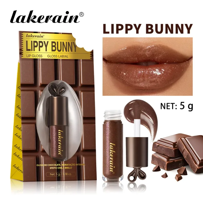 Lakerain Chocolate Rabbit Lip Gloss Langvarig Hydration Mirror Effekt Fugtgivende Glat Ikke-klæbende Lippy Bunny Lipstick