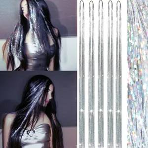 Cabelo tinsel 5 pacotes 40 Polegada extensões de cabelo ouropel ouro resistente ao calor brilho espumante brilhante cabelo de fada sintético