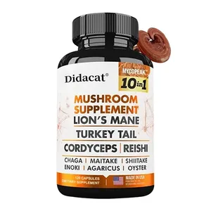 Didacat 10x Mushroom Complex Capsules med Lions Mane Chaga Nootropic Brain Supplement for hukommelse og immunitet