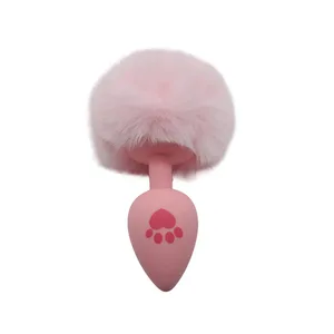 Endoll anal de silicona amb estampat de pota de gat rosa de 4 mides Tap anal de cua suau Joc per a adults Complements anals Joguines sexuals de cosplay eròtic per a dones