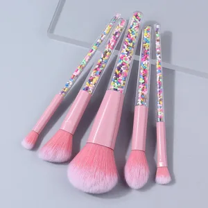 5PCS Candy Sprinkle Makeup Brushes Set Pink Soft Synthetic Brushes for Face & Eye